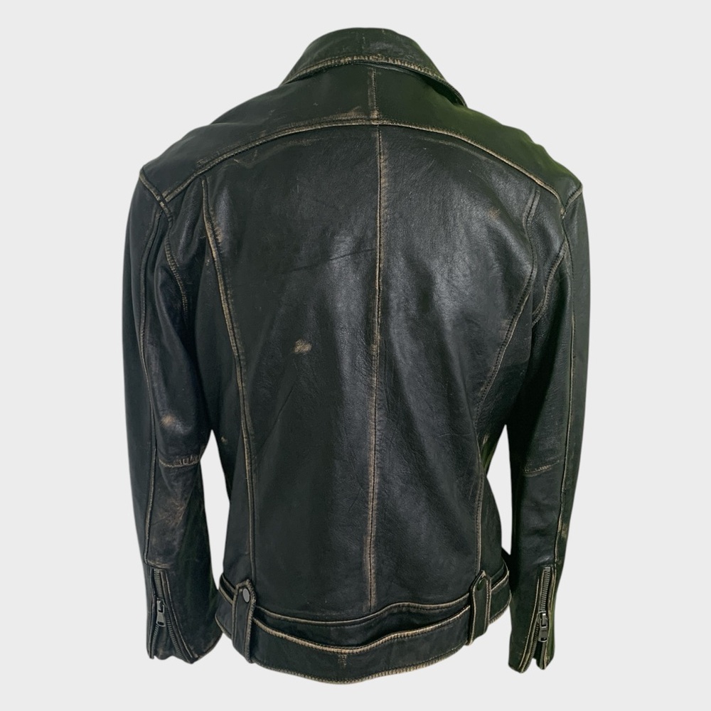 Zara Distressed Leather Biker Moto Jacket - Picture 8 of 16